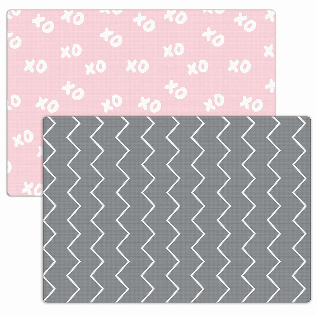 XoXo Zig Zag Luxe Foam Play Mat | Rose Pink & Gray | LARGE